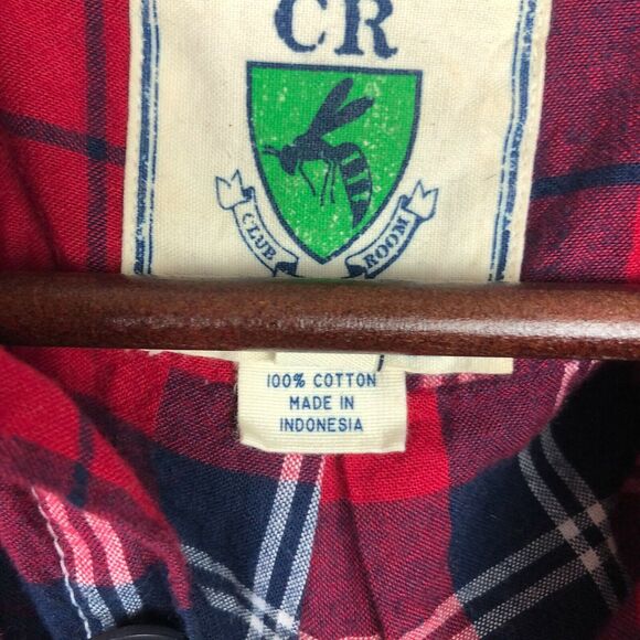 Club Room Red Navy Blue Plaid Button Down Long Sleeve Shirt Men's Small Vintage - Picture 3 of 4